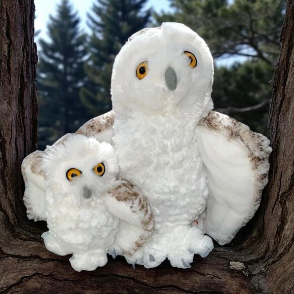 Wild Republic Plush Owl Snow Stuffed Animal Nursery Mother Baby 13” Forest Lot 2 - Picture 1 of 15